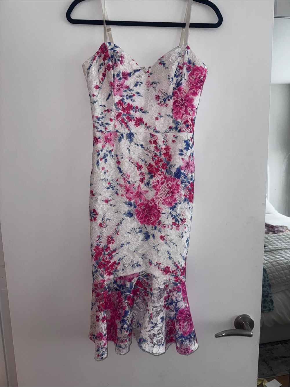 Guess White Midi Dress with Pink and Blue Floral Print